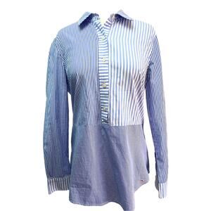 8 Vineyard Vines Blue White Stripe Button Down Shirt Blouse feminine Cut